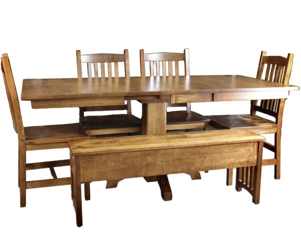 Shaker Single Pedestal/Logan Chairs and Mission Bench